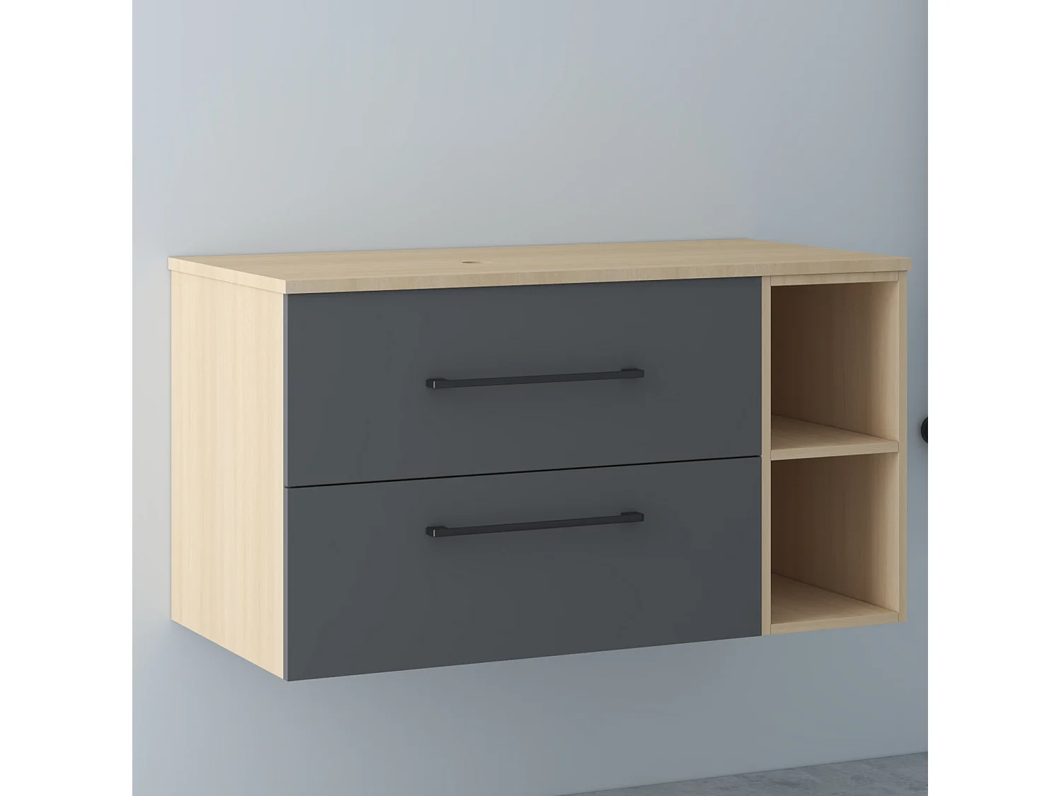 AICA Waschbeckenunterschrank hängend - 100cm - Eiche/Dunkelgrau