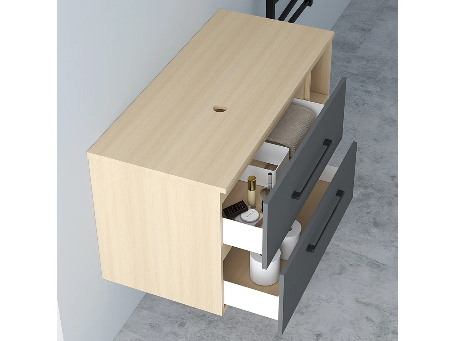 AICA Waschbeckenunterschrank hängend - 100cm - Eiche/Dunkelgrau