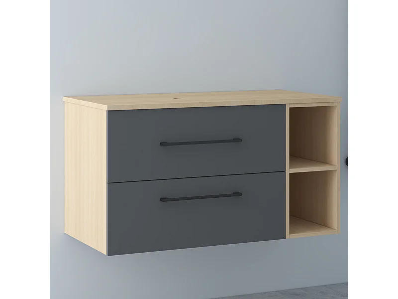 AICA Waschbeckenunterschrank hängend - 100cm - Eiche/Dunkelgrau