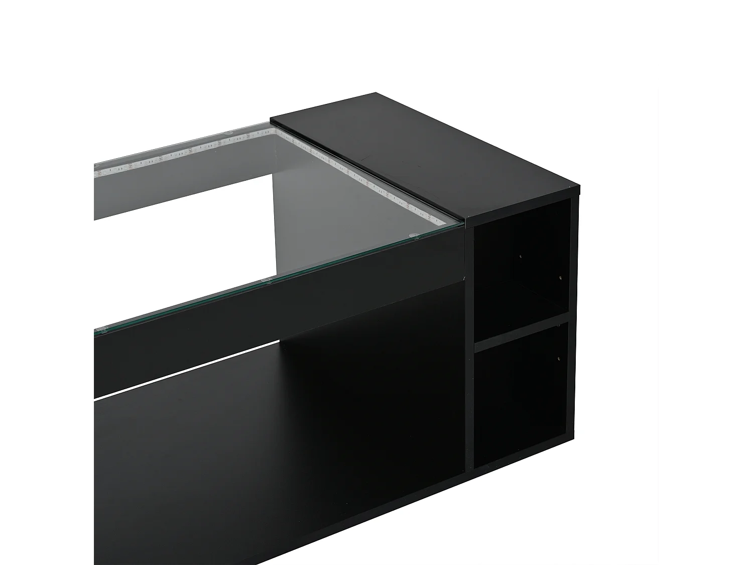 Glänzender Couchtisch 100x50x40cm - mit LED-Beleuchtung - Offene Ablage - Platte aus gehärtetem Glas - MDF - Schwarz