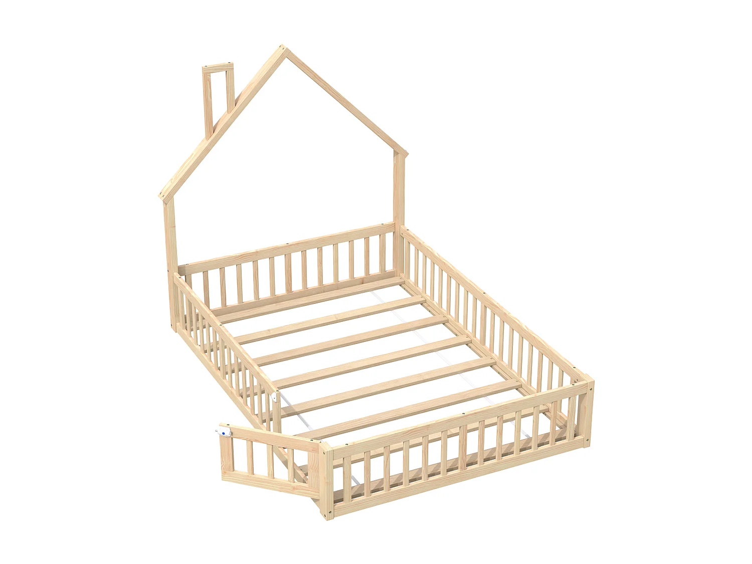 Kinderhuisbed 140 x 190 cm - met lattenbodem - met 1 deur - natuur​ (matras niet inbegrepen)