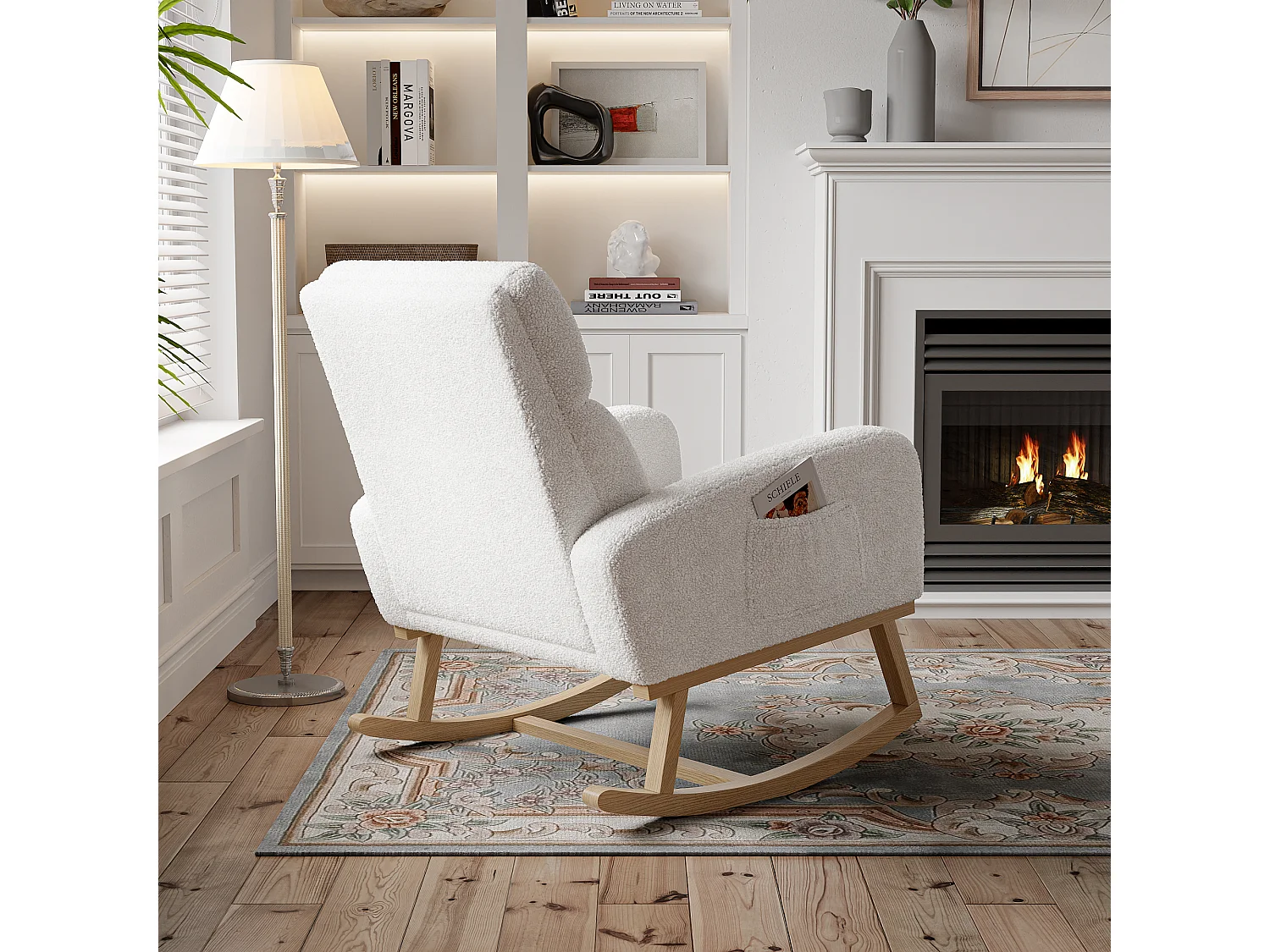 Fauteuil à bascule avec dossier - poches latérales - polaire douce - blanc