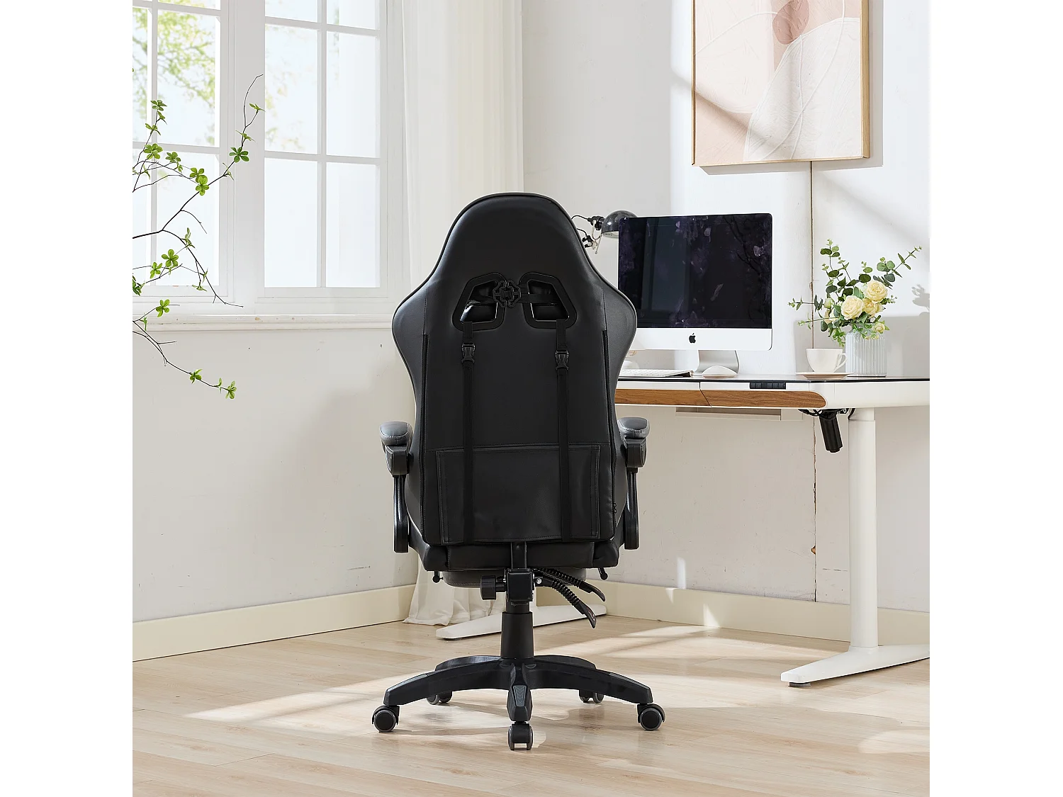 Fauteuil de bureau pivotant Massant en similicuir - Réglable en hauteur - Noir et gris