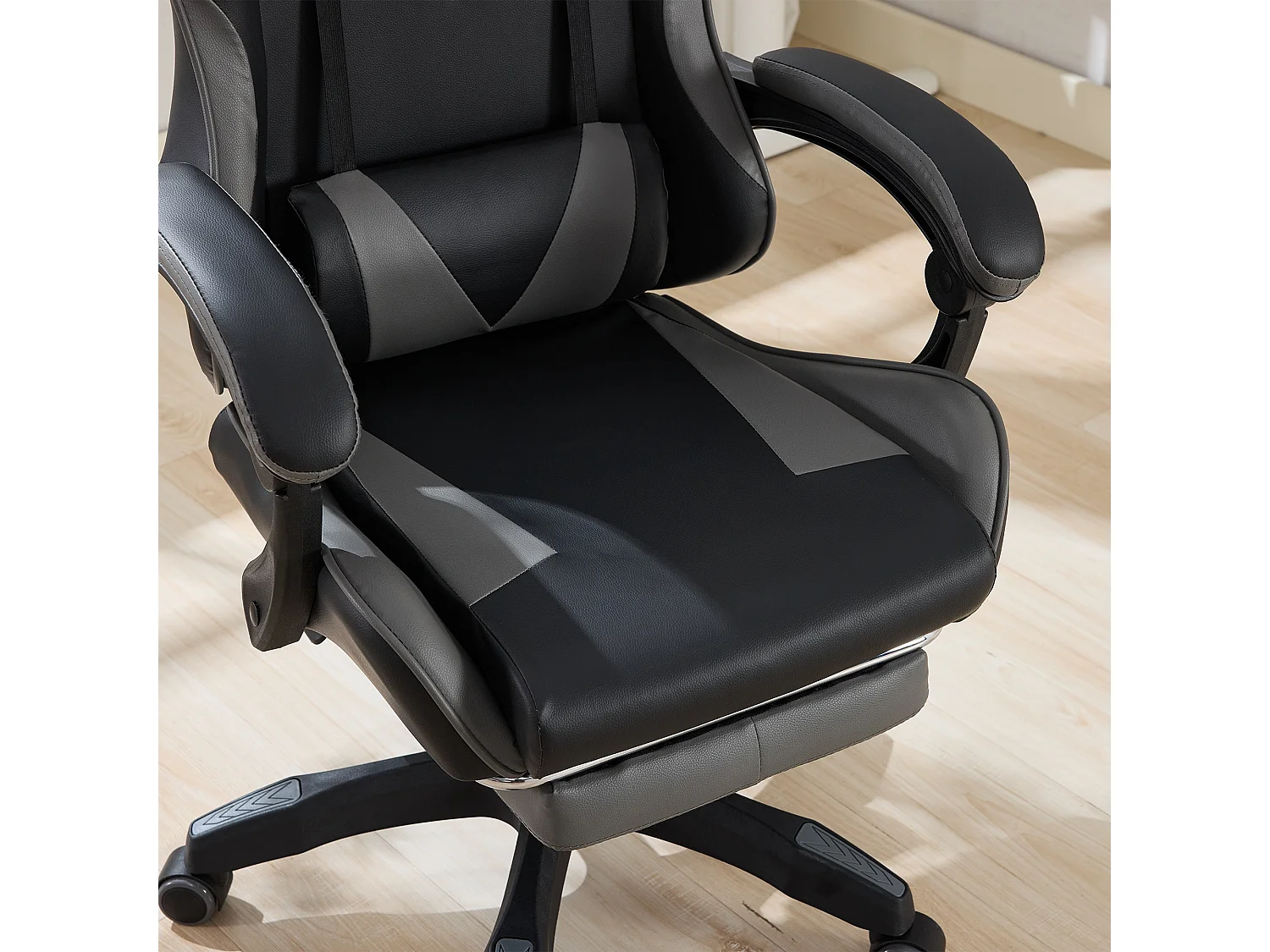 Fauteuil de bureau pivotant Massant en similicuir - Réglable en hauteur - Noir et gris