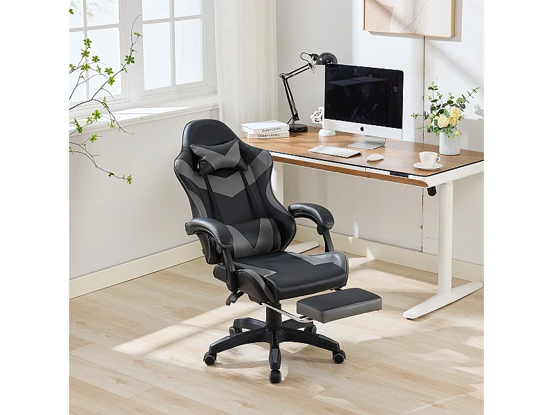 Draaibare bureaustoel met massagefunctie in kunstleer - In hoogte verstelbaar - Zwart en grijs