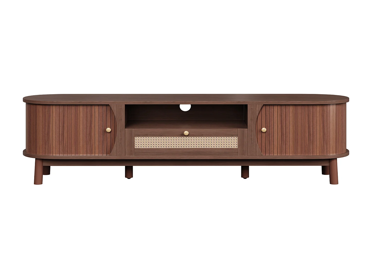 TV-Schrank aus Rattan 165x37x46 cm - 2 Türen und 1 Schublade aus Rattan - Landhausstil - MDF - Braun