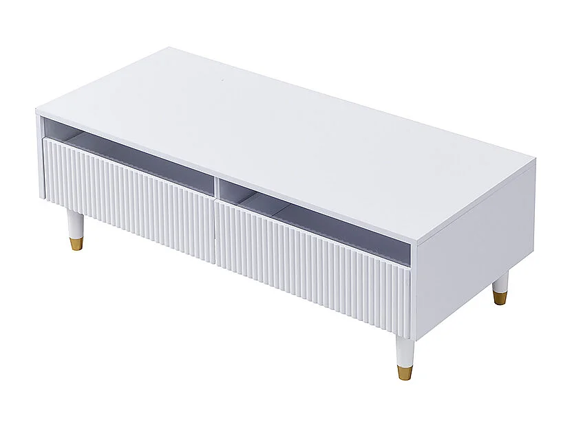 Table basse avec 2 tiroirs ondulé et LED- Blanc et doré