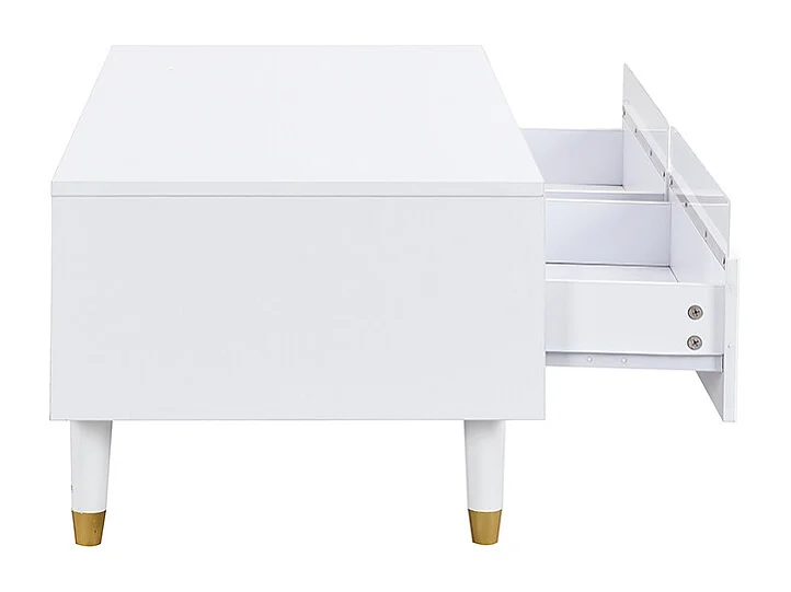 Table basse avec 2 tiroirs ondulé et LED- Blanc et doré