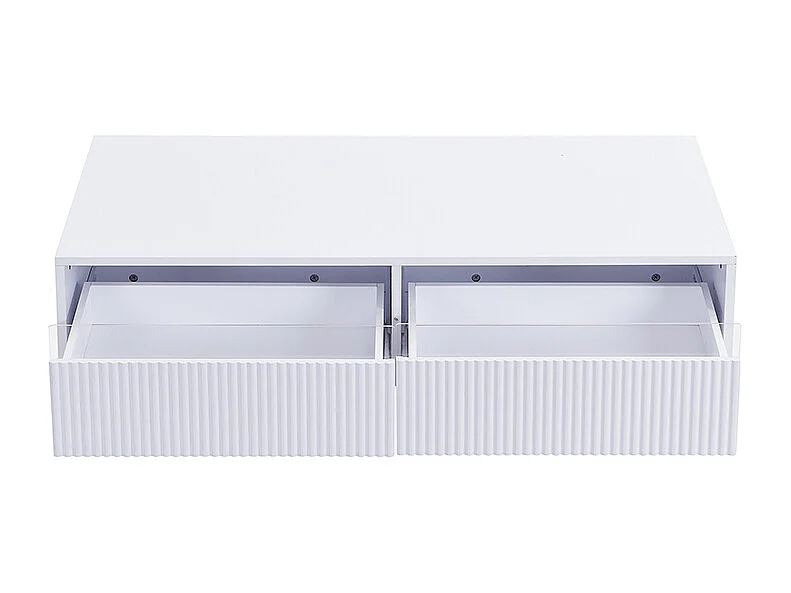 Table basse avec 2 tiroirs ondulé et LED- Blanc et doré