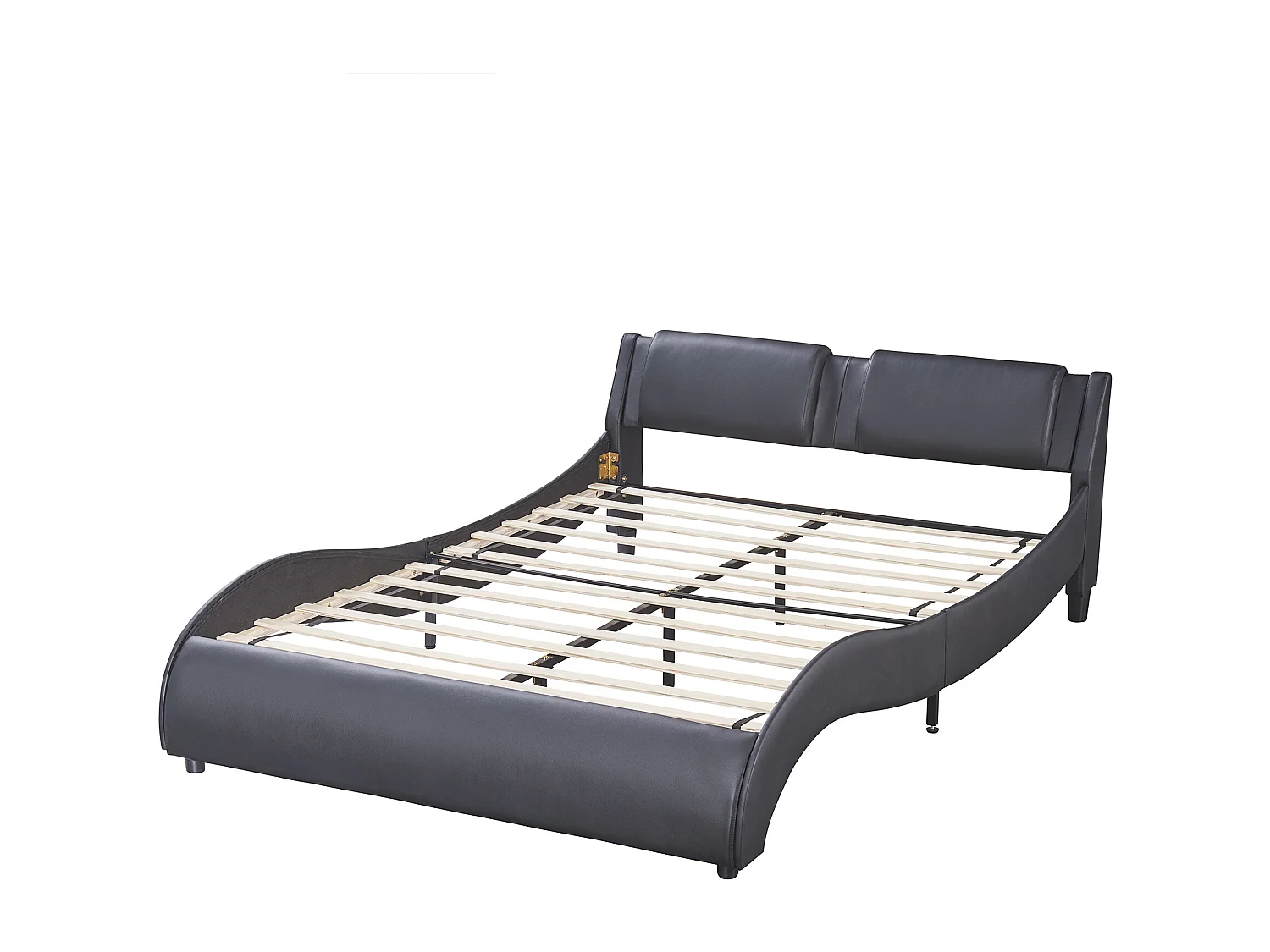 Lit capitonné 140 x 200 cm en similicuir PU avec LED - Lit adulte avec sommier à lattes - Noir