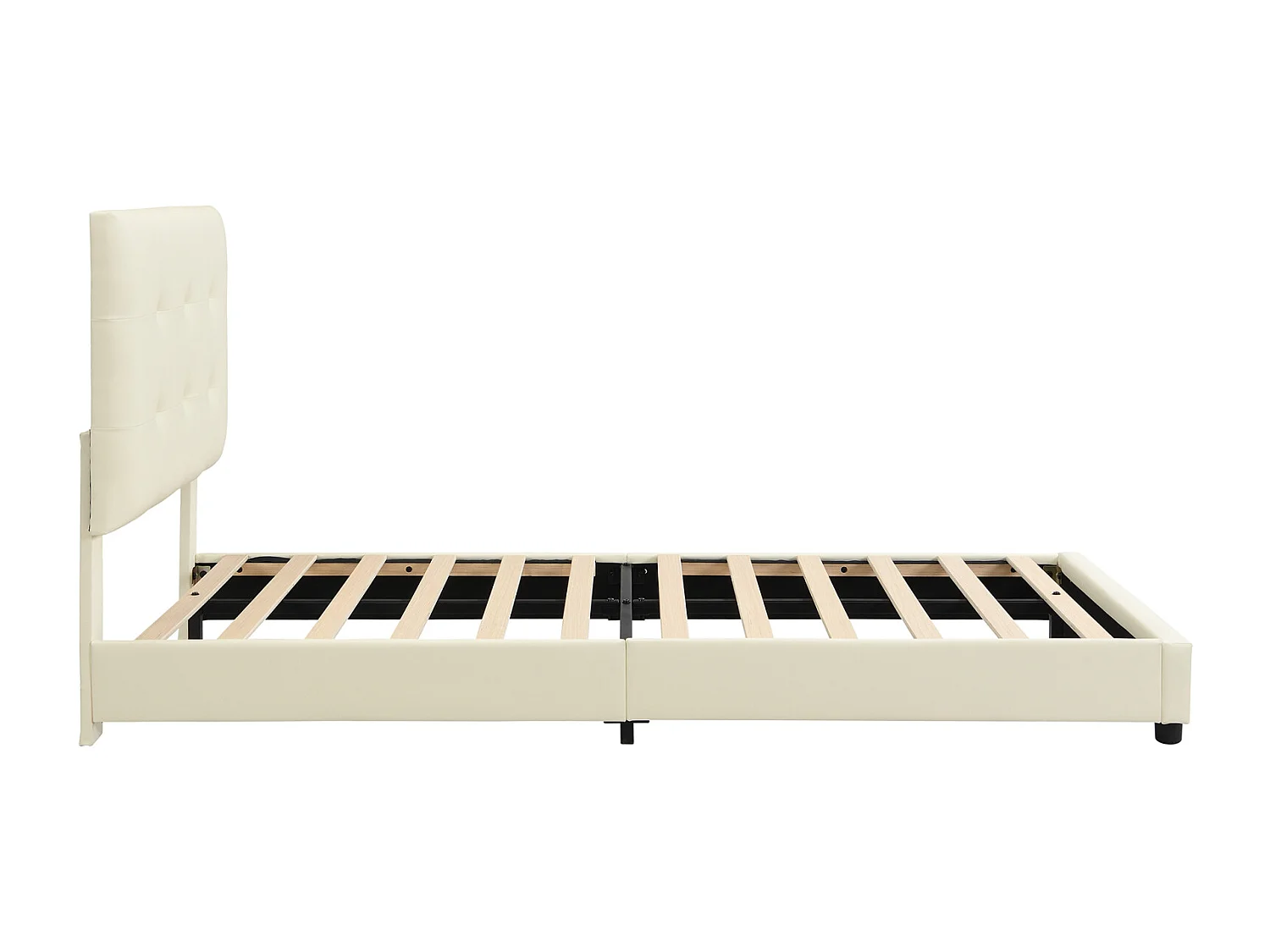 Lit simple enfant 90x200cm - Tête de lit en forme de biscuit - PU - Beige