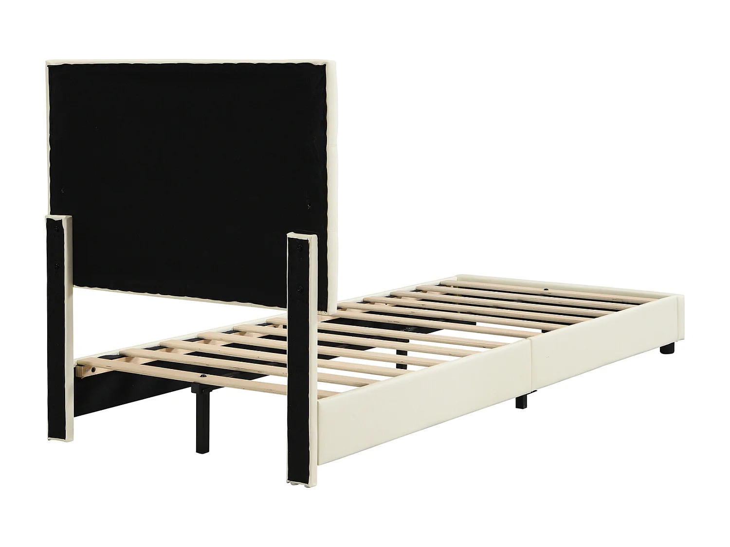 Lit simple enfant 90x200cm - Tête de lit en forme de biscuit - PU - Beige