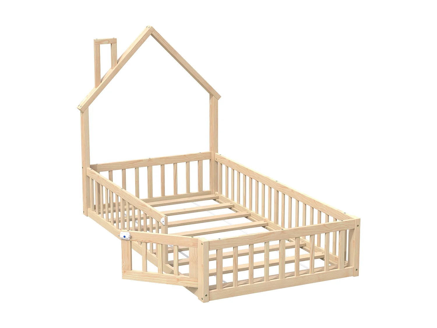 Kinderhuisbed 90 x 200 cm - met lattenbodem - met 1 deur - natuur​ (matras niet inbegrepen)