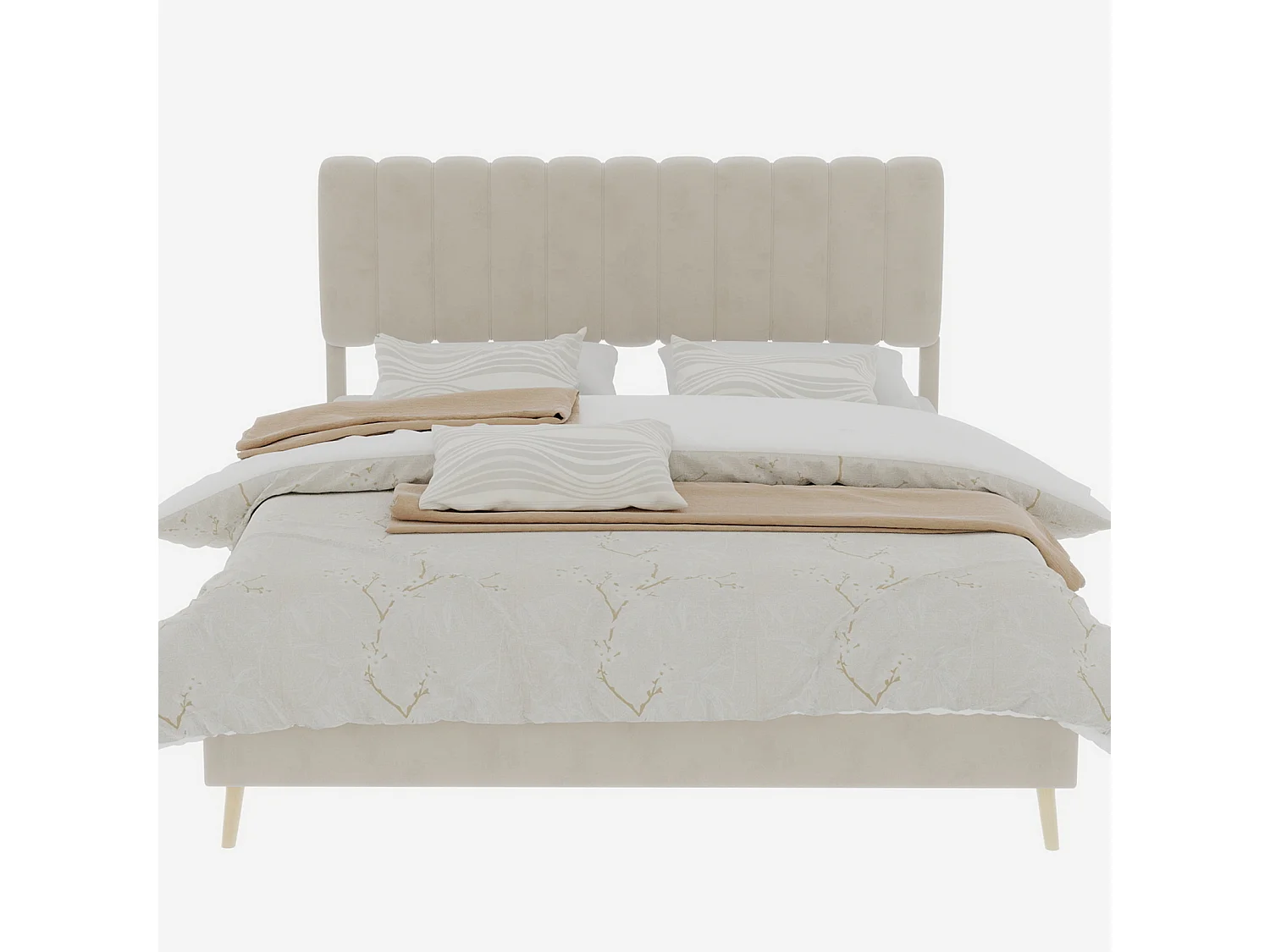 Lit rembourré 160x200cm avec tête de lit - Lit adulte en velours - Beige