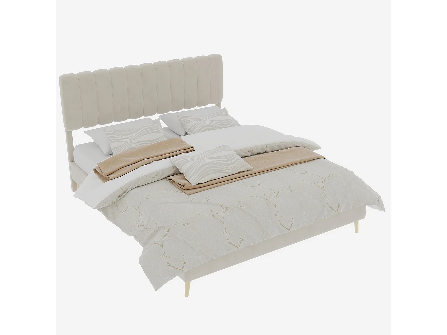 Lit rembourré 160x200cm avec tête de lit - Lit adulte en velours - Beige