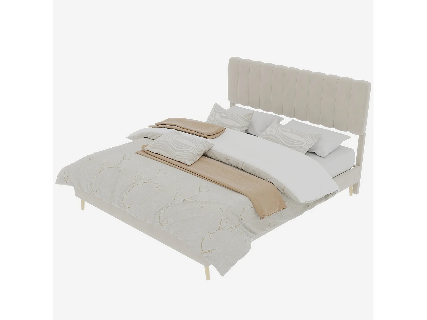 Lit rembourré 160x200cm avec tête de lit - Lit adulte en velours - Beige