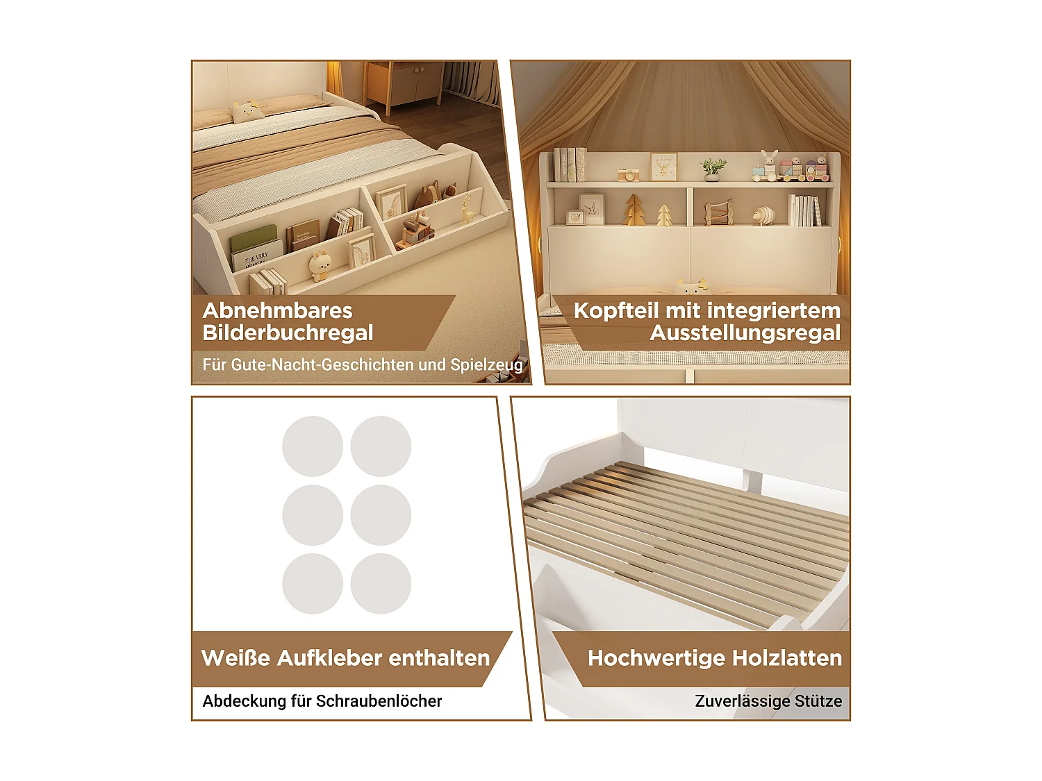 Lit enfant - 140 x 200 cm - avec tête de lit de rangement + étagère amovible + sommier à lattes - bois - blanc