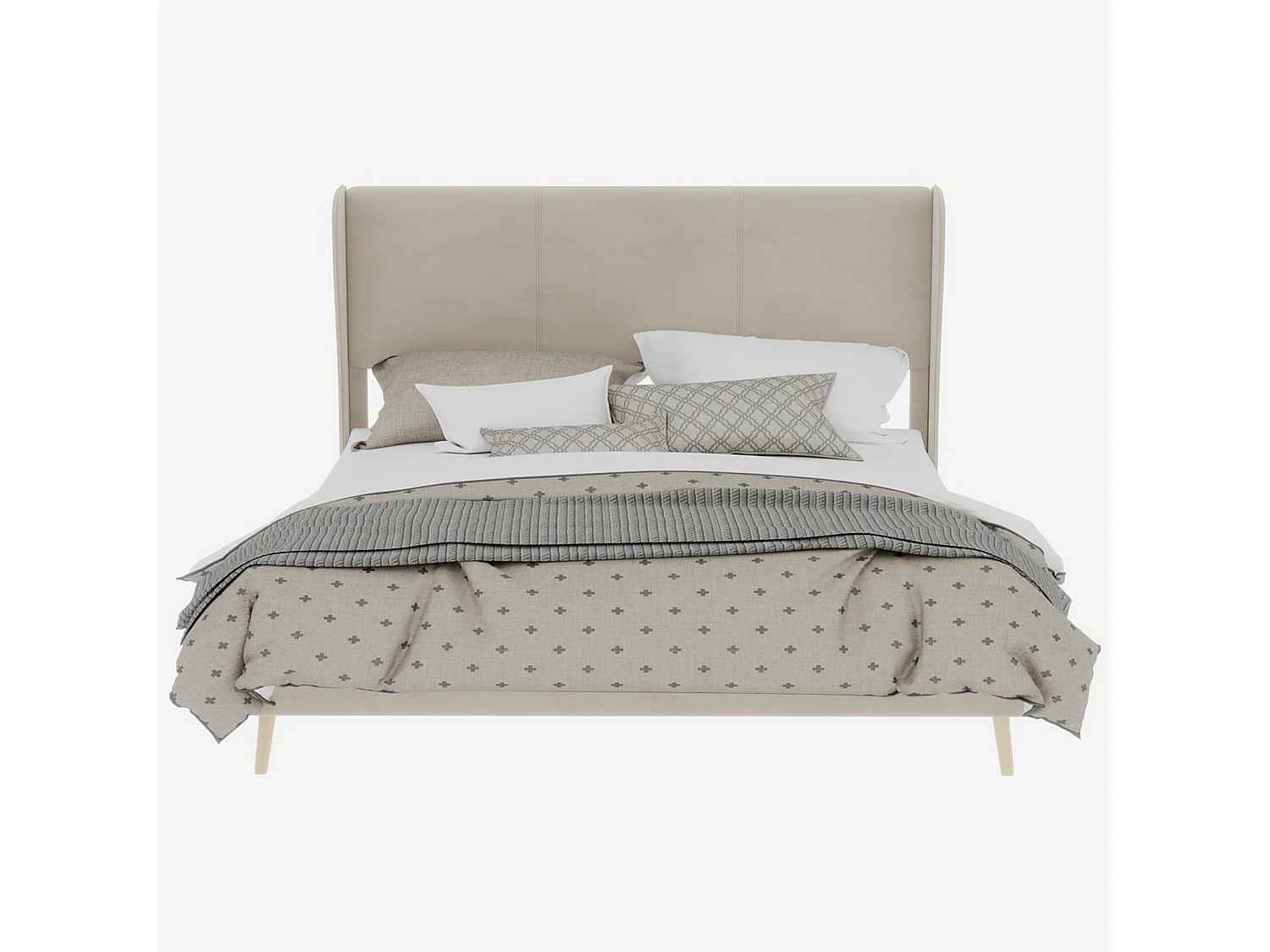 Volwassenenbed 160x200cm in beige fluweel - Gestoffeerd bed met hoofdbord, matras niet inbegrepen