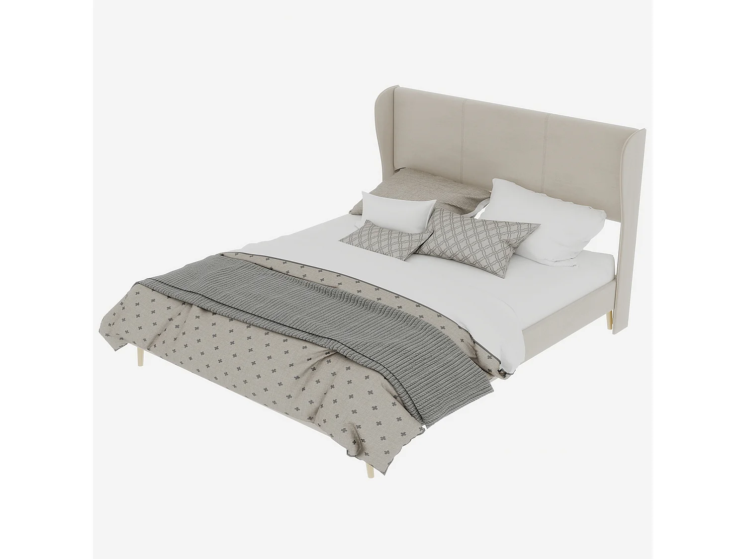 Volwassenenbed 160x200cm in beige fluweel - Gestoffeerd bed met hoofdbord, matras niet inbegrepen