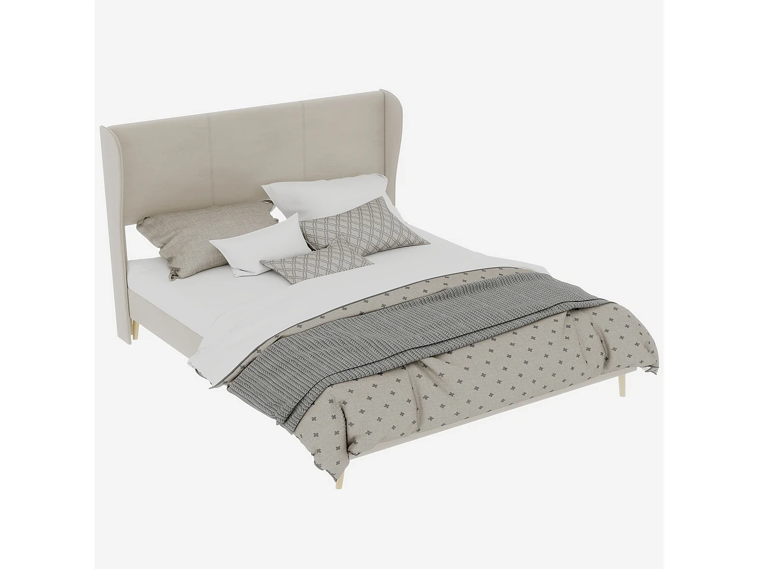 Volwassenenbed 160x200cm in beige fluweel - Gestoffeerd bed met hoofdbord, matras niet inbegrepen