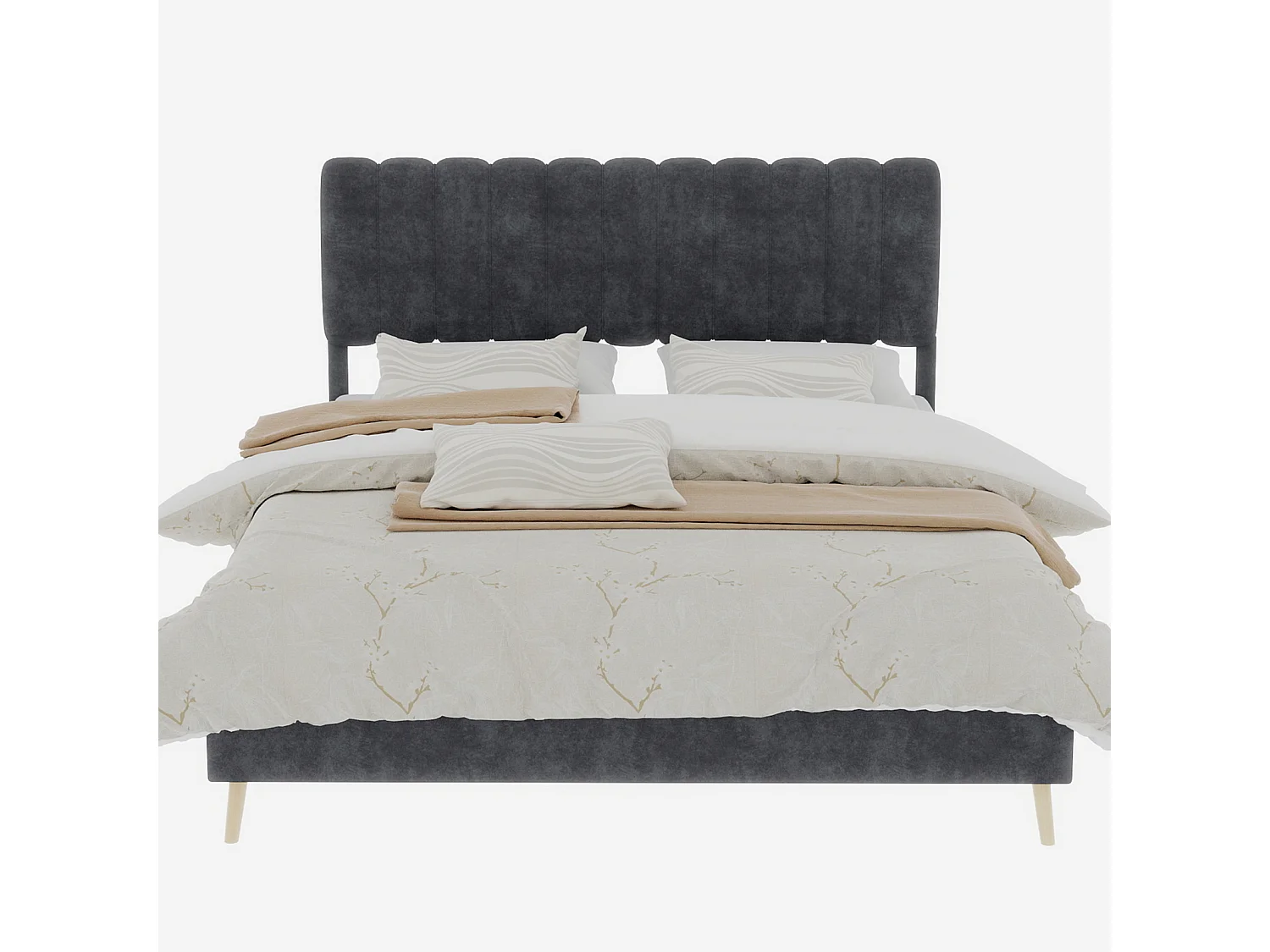 Lit rembourré 160x200cm avec tête de lit - Lit adulte en velours - Gris