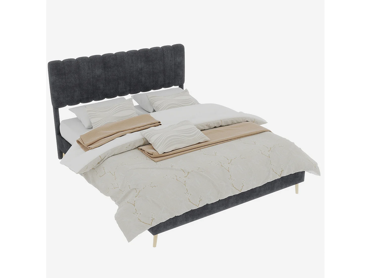 Lit rembourré 160x200cm avec tête de lit - Lit adulte en velours - Gris