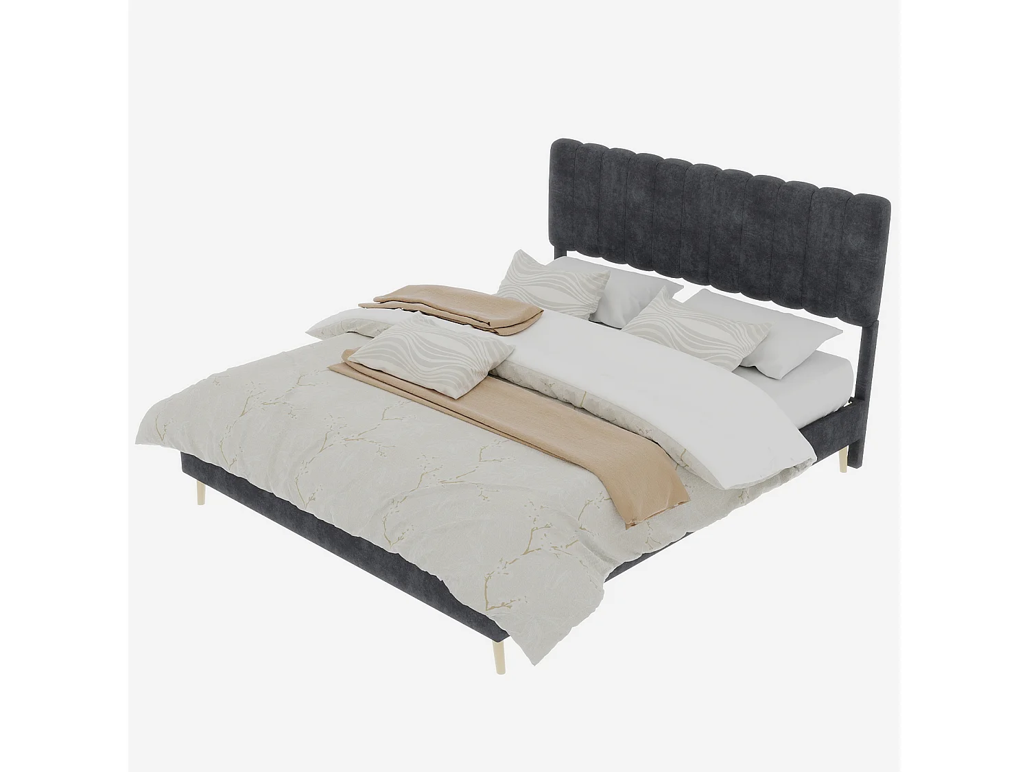 Lit rembourré 160x200cm avec tête de lit - Lit adulte en velours - Gris