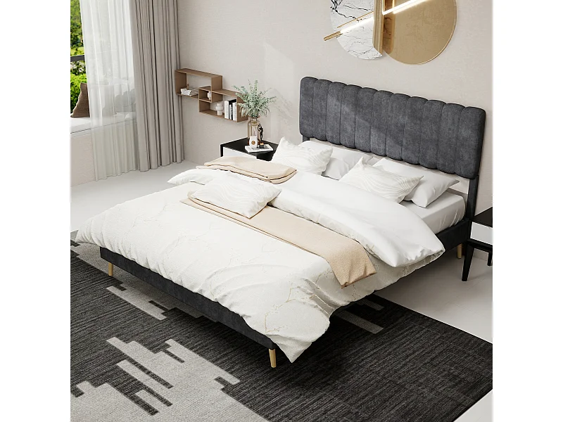 Letto imbottito 160x200cm con testiera - Letto per adulti in velluto - Grigio