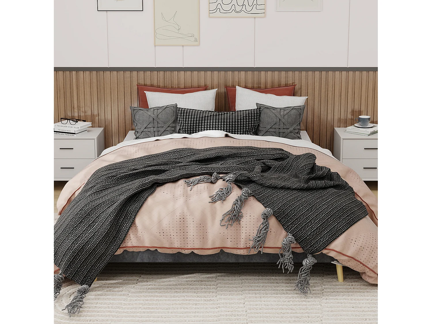 Lit adulte 160x200cm en velours - Sans tête de lit - Gris