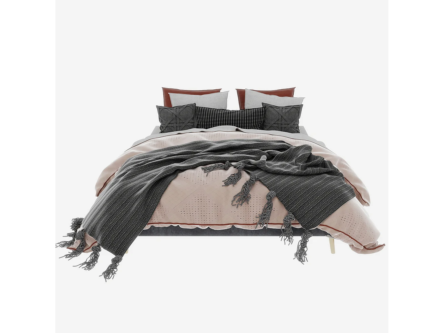 Lit adulte 160x200cm en velours - Sans tête de lit - Gris