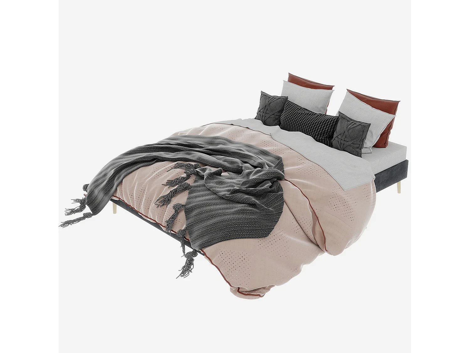 Lit adulte 160x200cm en velours - Sans tête de lit - Gris