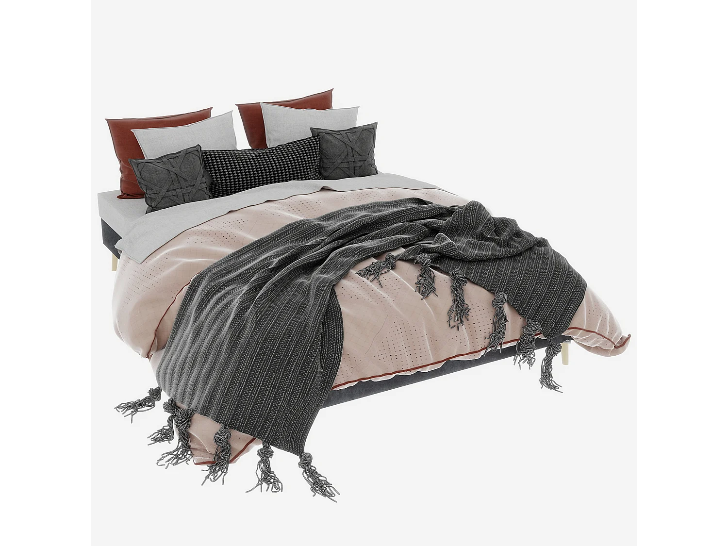 Lit adulte 160x200cm en velours - Sans tête de lit - Gris