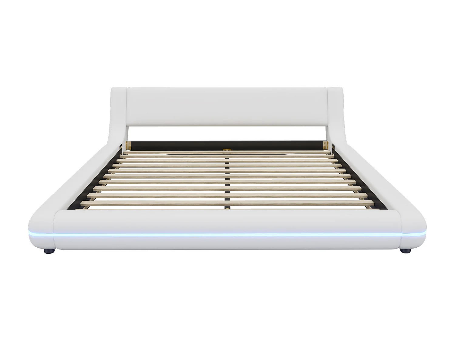 Lit double 160 x 200 cm - Lit au sol - cuir PU - Lumière ambiante LEDs avec télécommande - Blanc