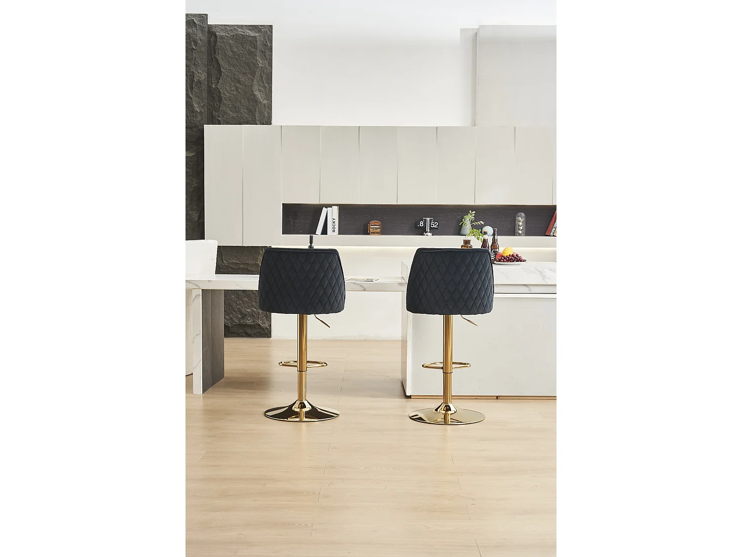 Lot de 2 tabourets de bar - avec dossier et repose-pieds - hauteur réglable - velours - noir