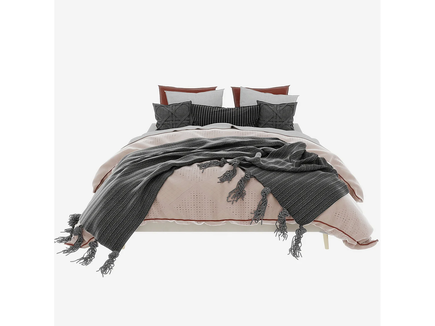 Lit adulte double 160x200cm en velours - Cadre de lit minimaliste - Beige