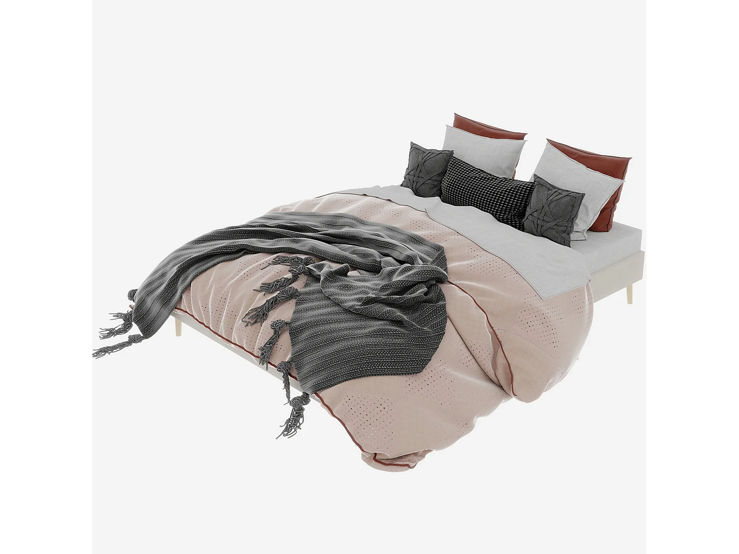 Lit adulte double 160x200cm en velours - Cadre de lit minimaliste - Beige