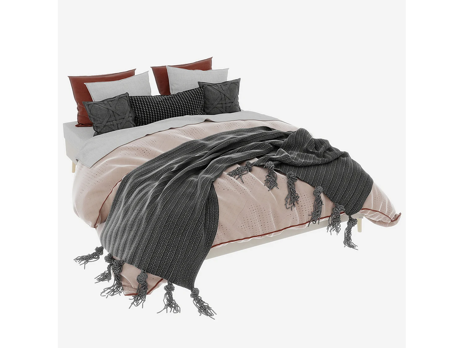 Lit adulte double 160x200cm en velours - Cadre de lit minimaliste - Beige