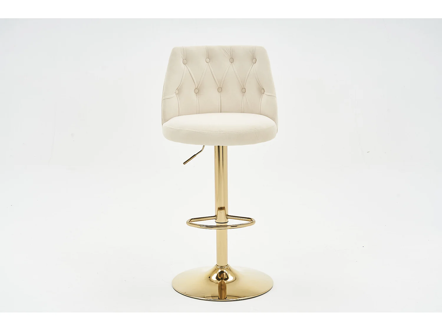 Lot de 2 tabourets de bar - avec dossier et repose-pieds - hauteur réglable - velours - beige