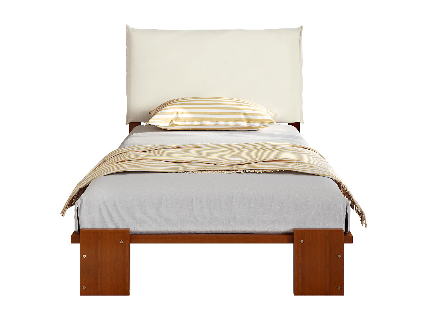 Lit simple 90x200cm - tête de lit rembourrée amovible - bois massif + éponge + contreplaqué - Brun (matelas non inclus)