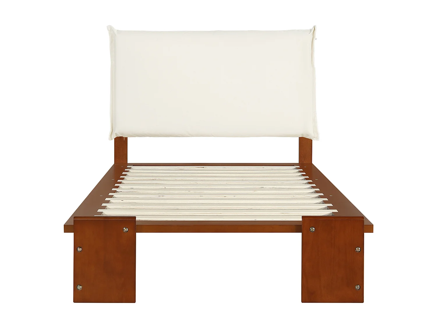 Lit simple 90x200cm - tête de lit rembourrée amovible - bois massif + éponge + contreplaqué - Brun (matelas non inclus)