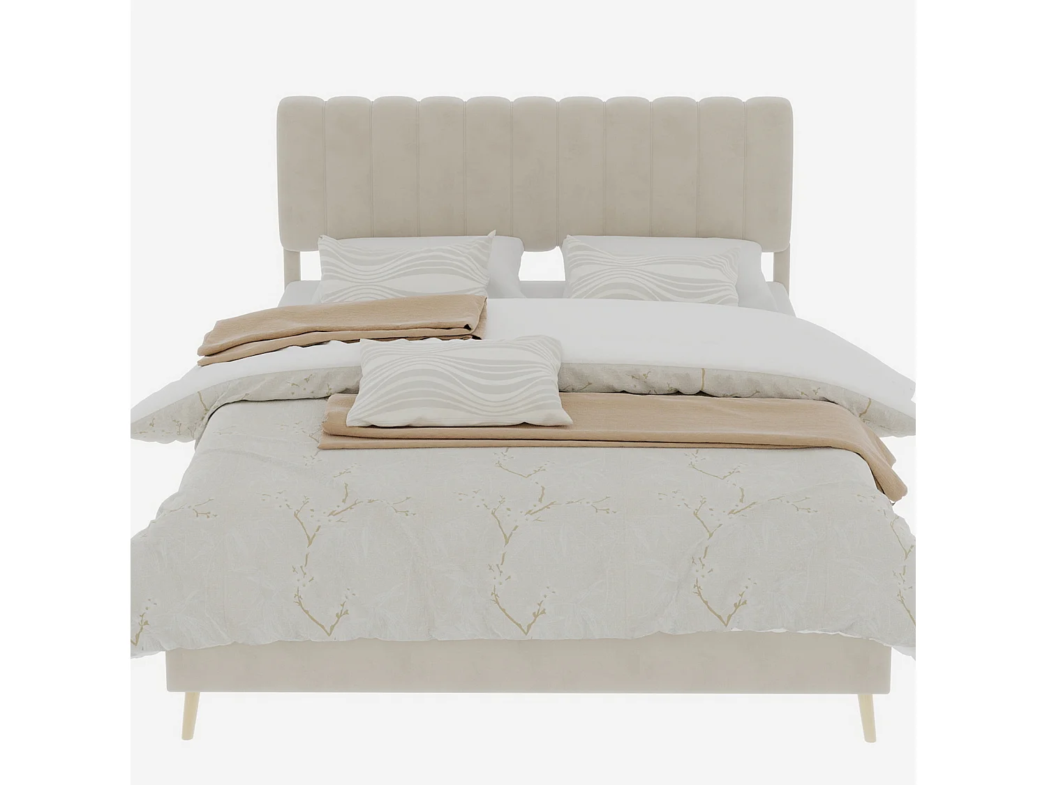 Lit rembourré 140x200cm avec tête de lit - Lit adulte en velours - Beige