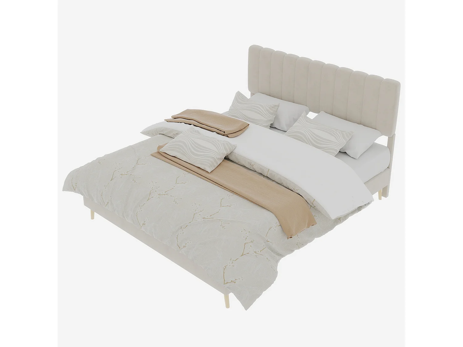 Lit rembourré 140x200cm avec tête de lit - Lit adulte en velours - Beige
