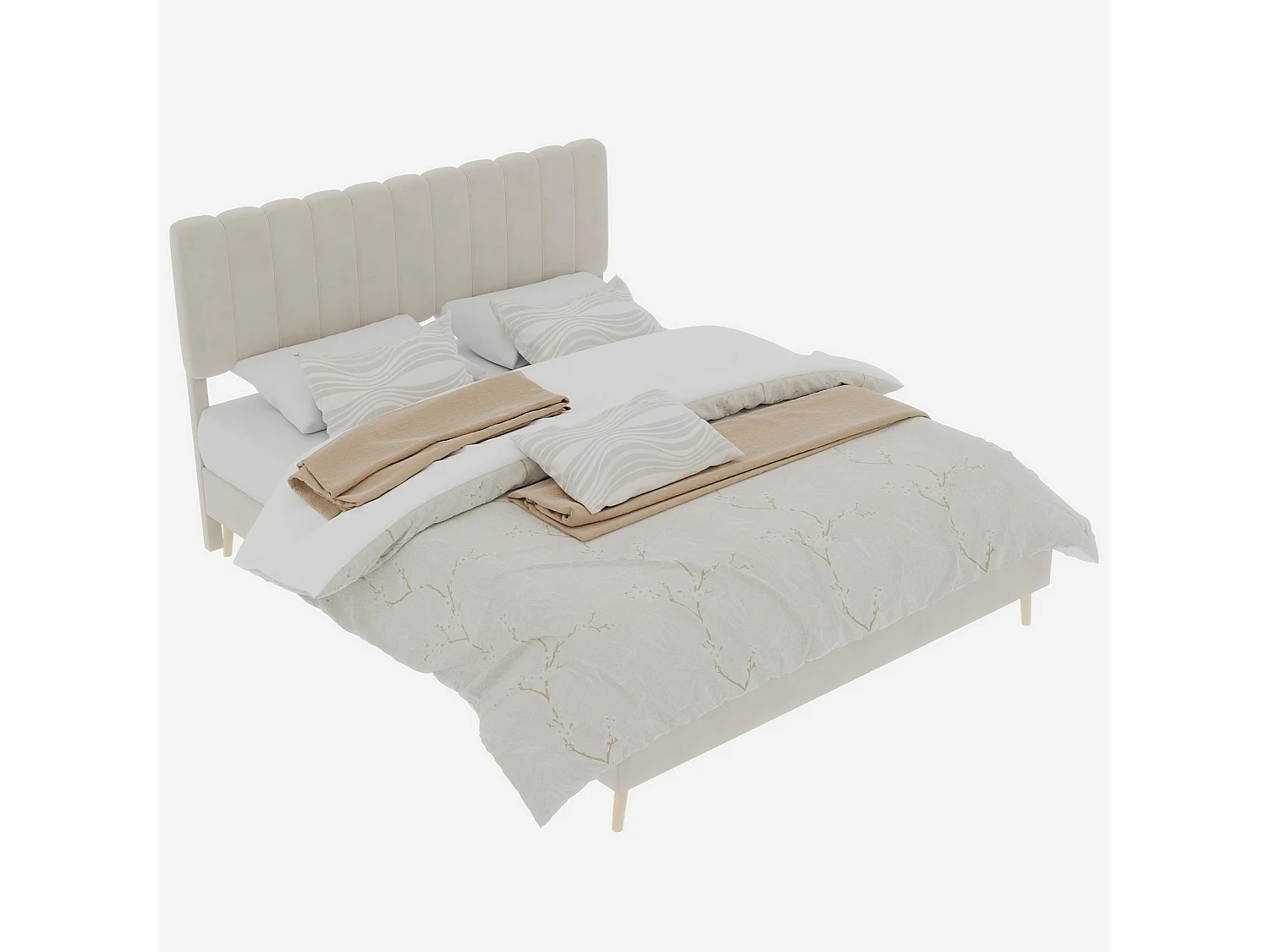 Lit rembourré 140x200cm avec tête de lit - Lit adulte en velours - Beige