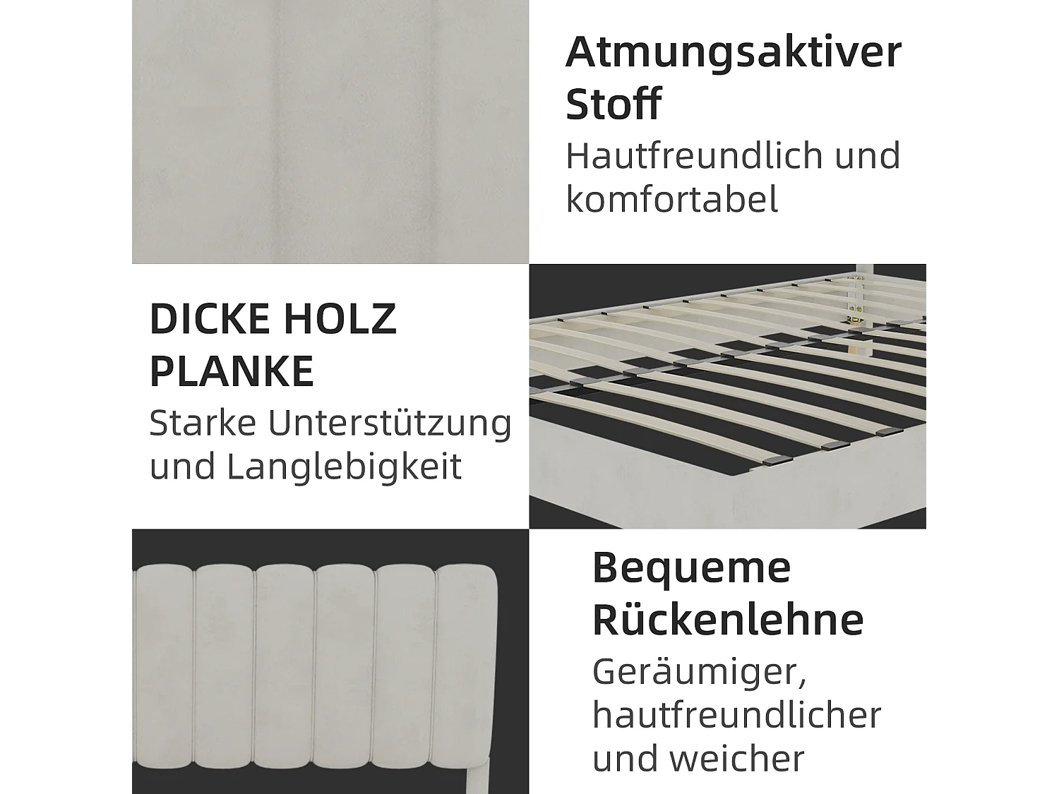 Lit rembourré 140x200cm avec tête de lit - Lit adulte en velours - Beige