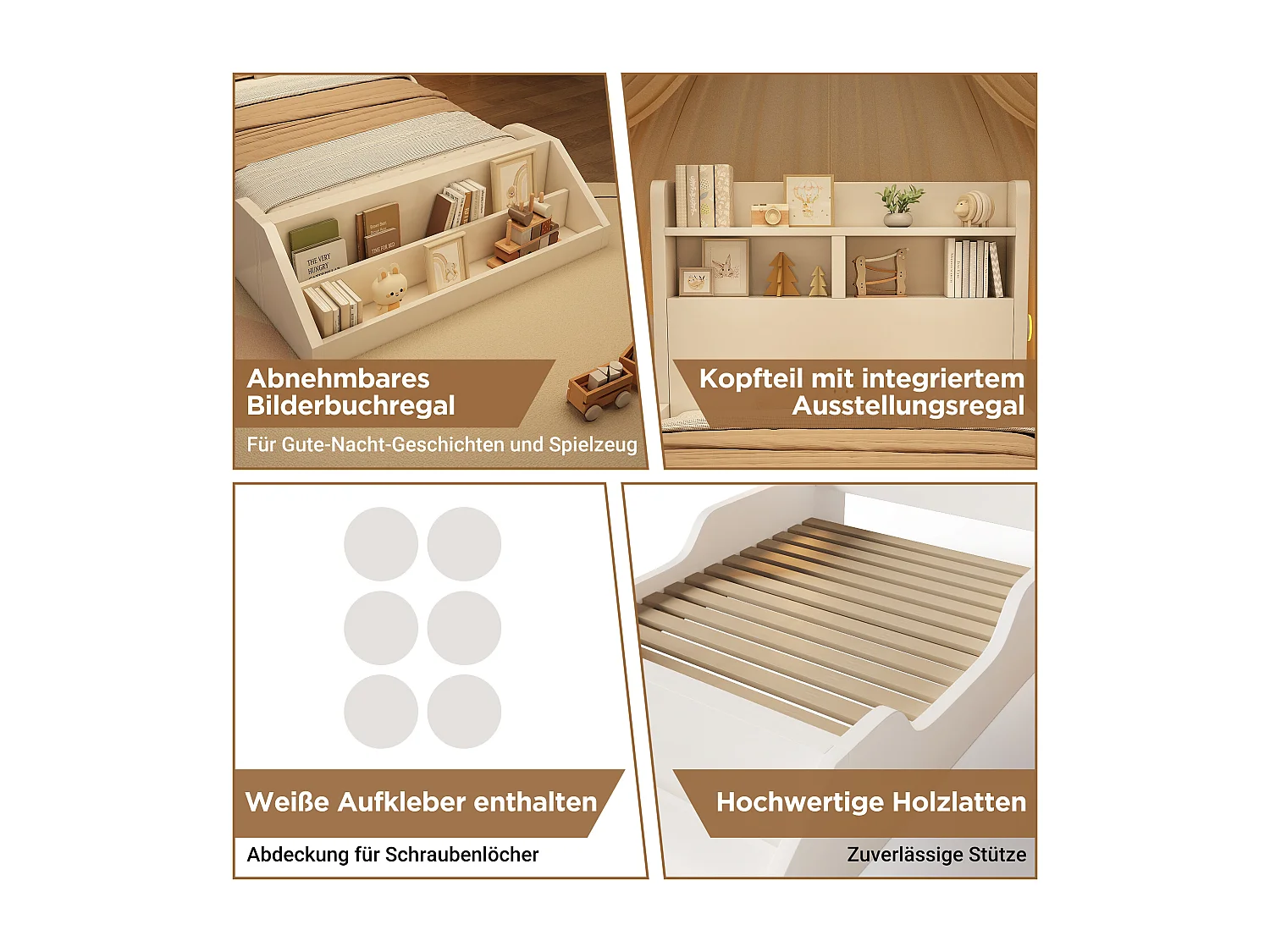 Lit simple enfant - 90 x 200 cm - avec tête de lit de rangement + étagère amovible + sommier à lattes - bois - blanc