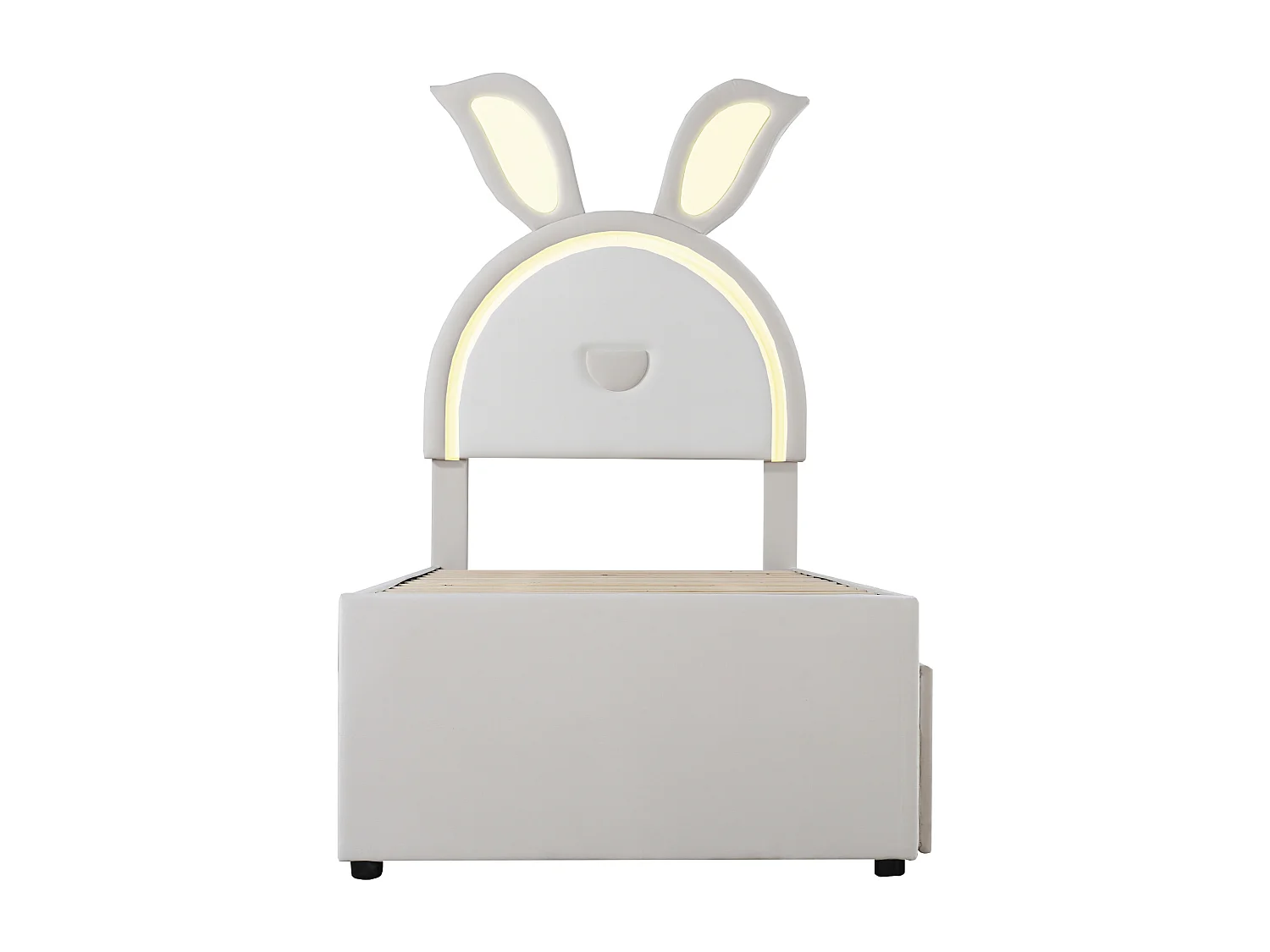 Lit enfant 90 x 200 cm en velours - Avec lit gigogne 90x190cm , LED et 3 tiroirs - Beige