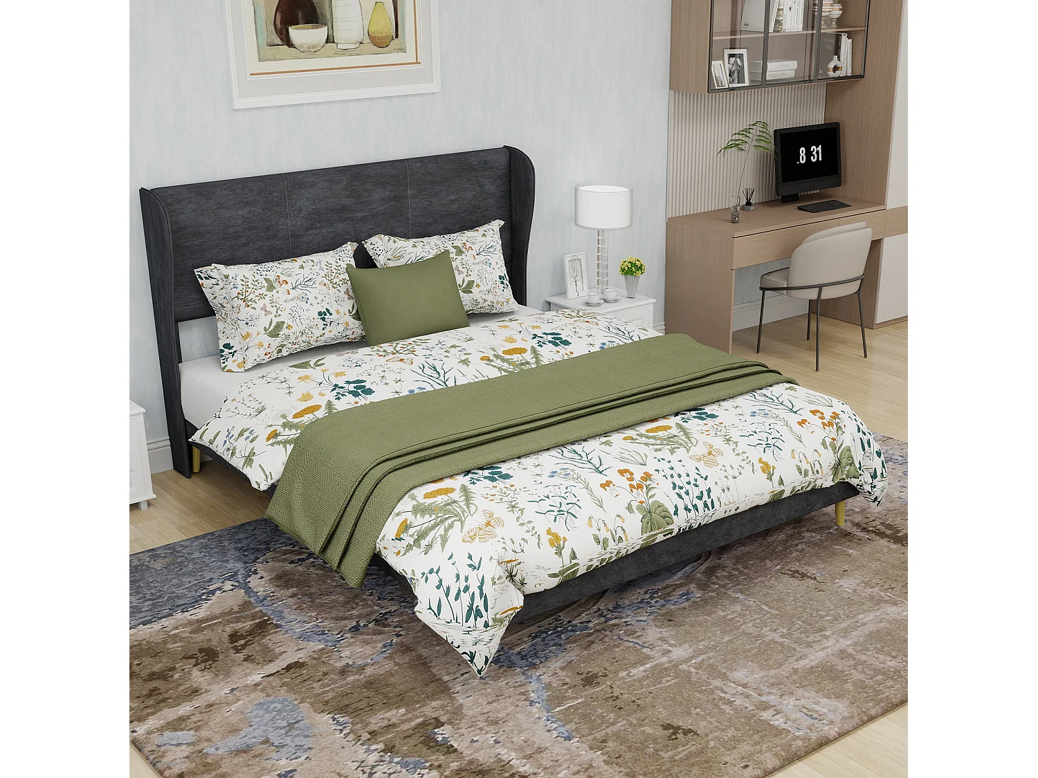 Volwassenenbed 140x200cm in grijs fluweel - Gestoffeerd bed met hoofdbord, matras niet inbegrepen