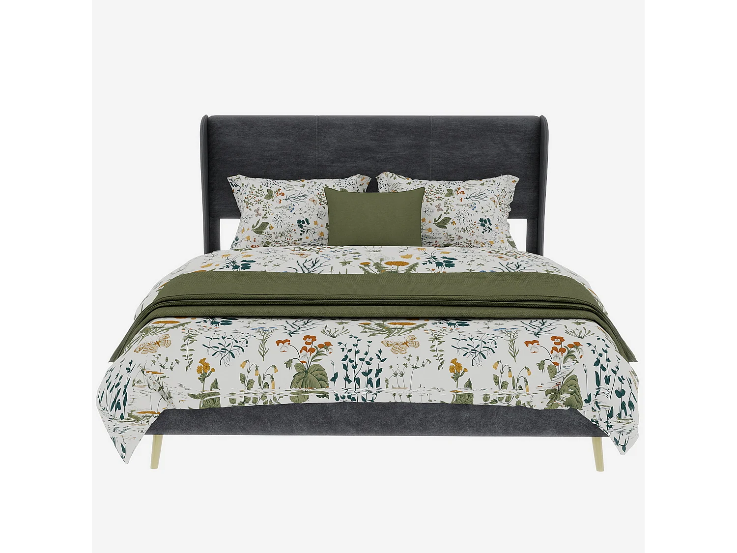 Volwassenenbed 140x200cm in grijs fluweel - Gestoffeerd bed met hoofdbord, matras niet inbegrepen