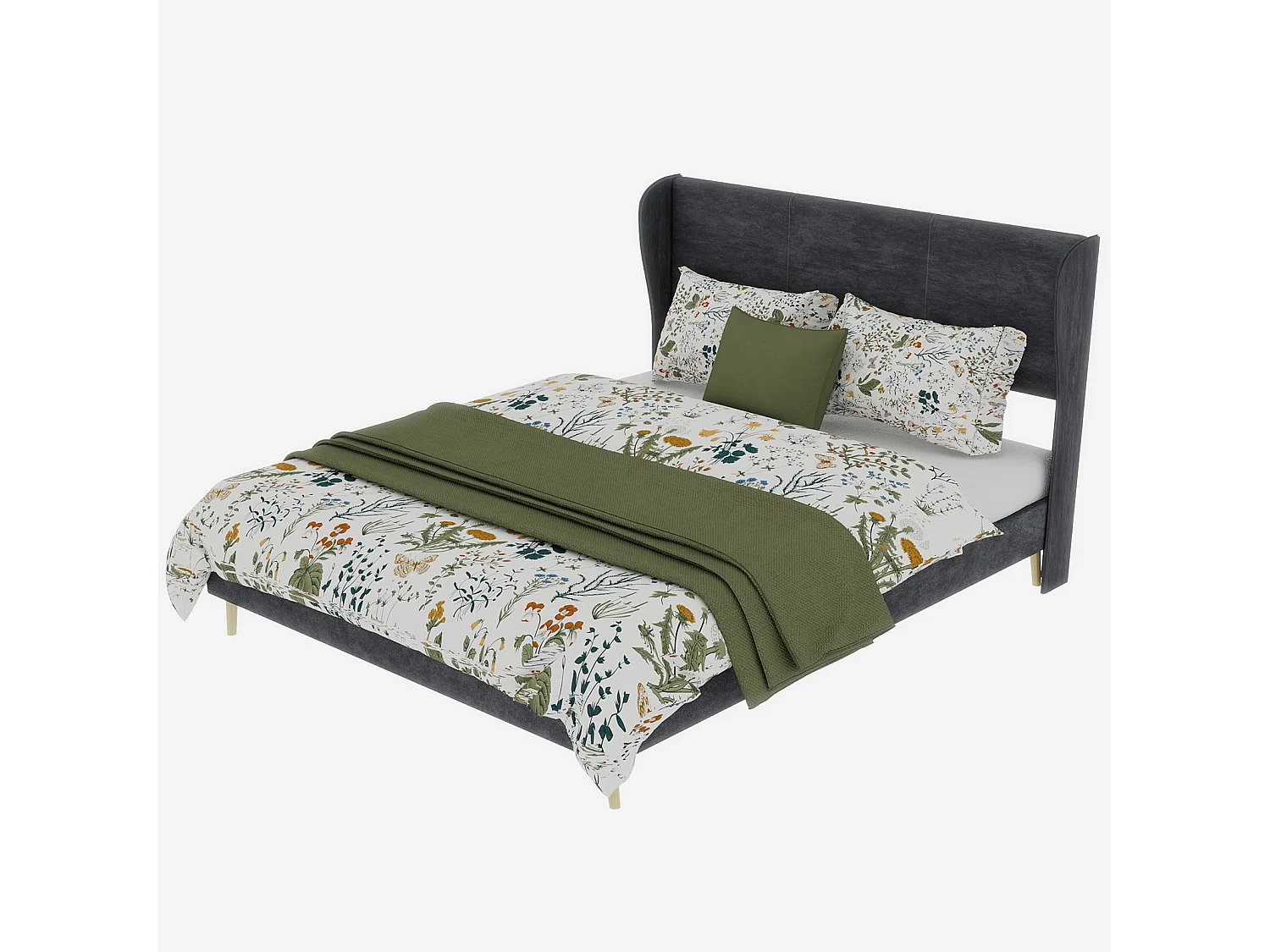 Volwassenenbed 140x200cm in grijs fluweel - Gestoffeerd bed met hoofdbord, matras niet inbegrepen