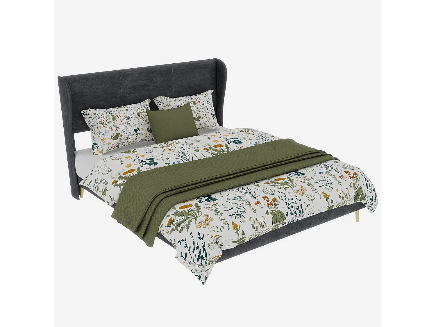 Volwassenenbed 140x200cm in grijs fluweel - Gestoffeerd bed met hoofdbord, matras niet inbegrepen